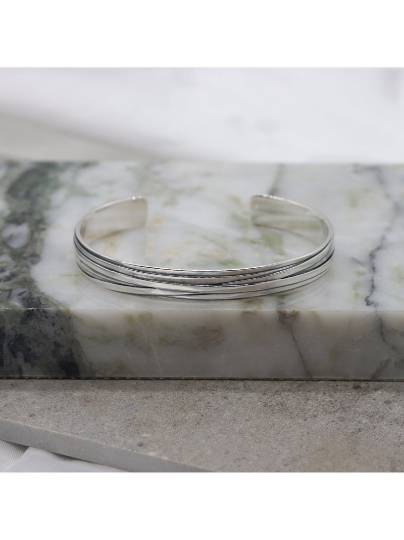 Hoxton London wrap strip cuff bangle silver 65mm, UK version