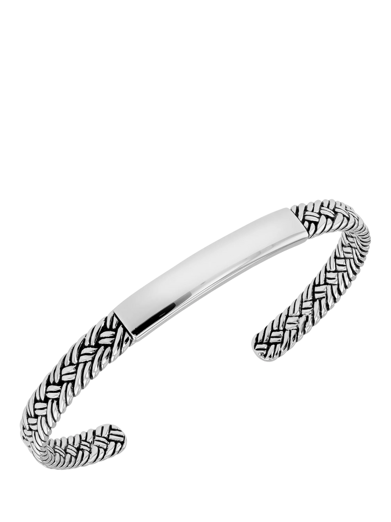 Hoxton London men's herringbone cuff bangle silver - British product