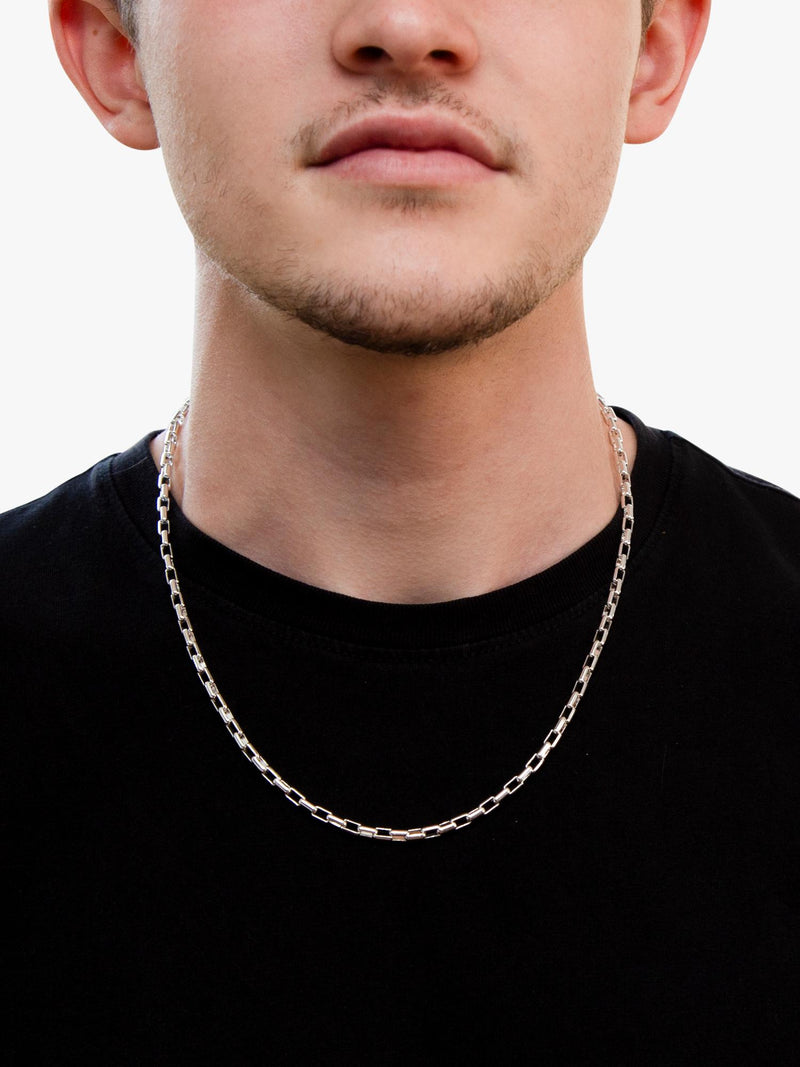 Hoxton London men's rectangle belcher chain silver - British product