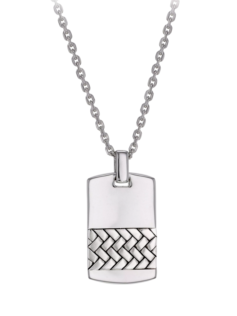 Hoxton London herringbone dog tag pendant sterling silver necklace (British brand)