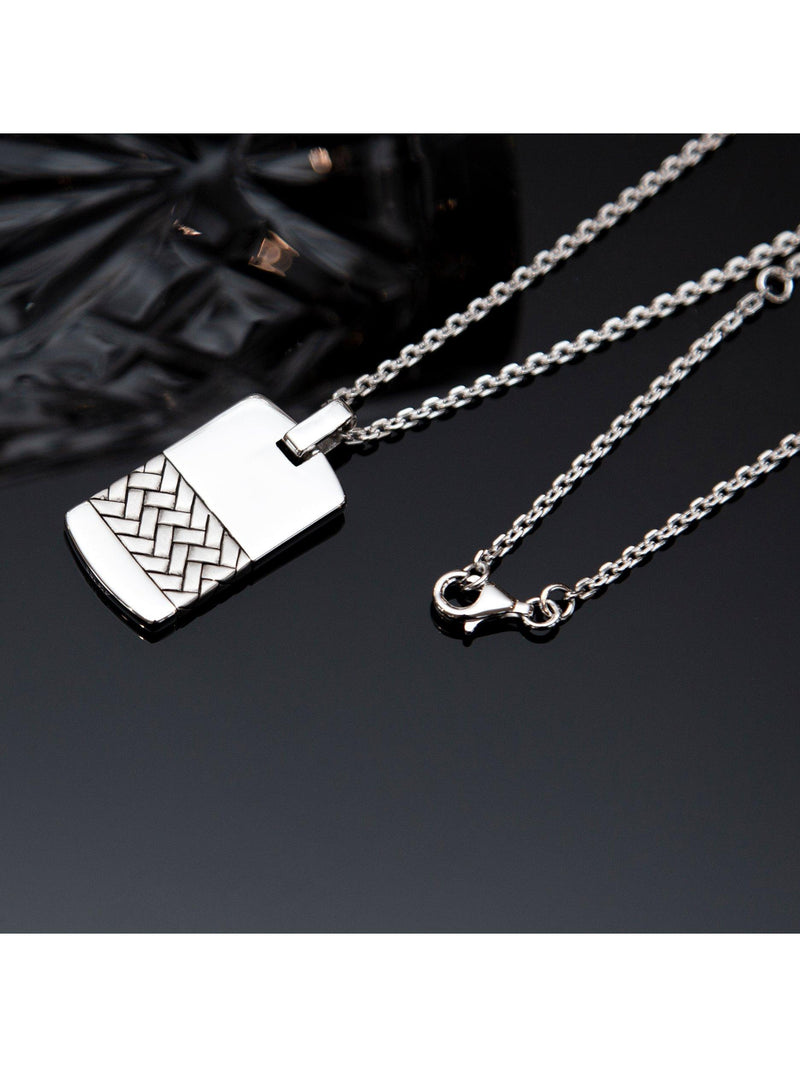 Hoxton London herringbone dog tag pendant sterling silver necklace (British brand)