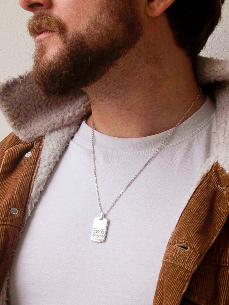 Hoxton London herringbone dog tag pendant sterling silver necklace (British brand)