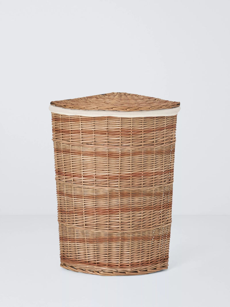 John Lewis wicker laundry basket with liner, corner design - British brand