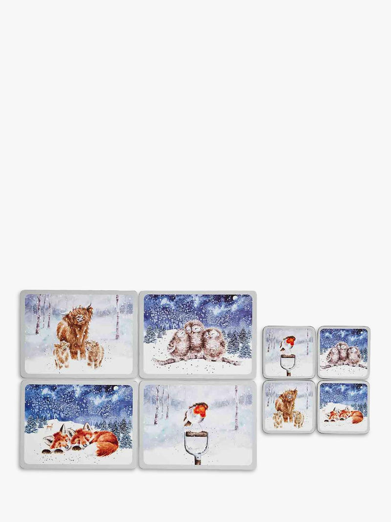 Winter-Themed Cork-Backed Placemats and Coasters Set of 4