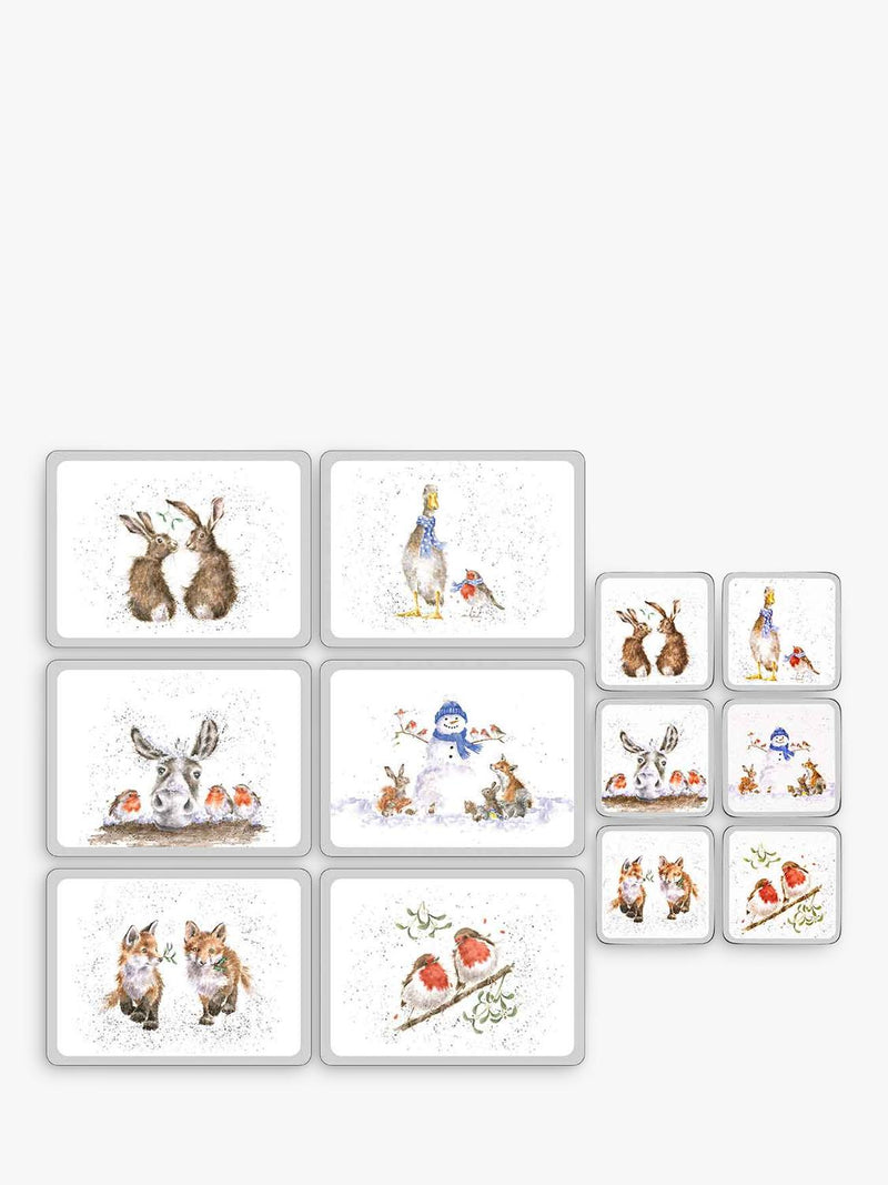 Christmas-Themed Cork-Backed Placemats and Coasters Set of 6