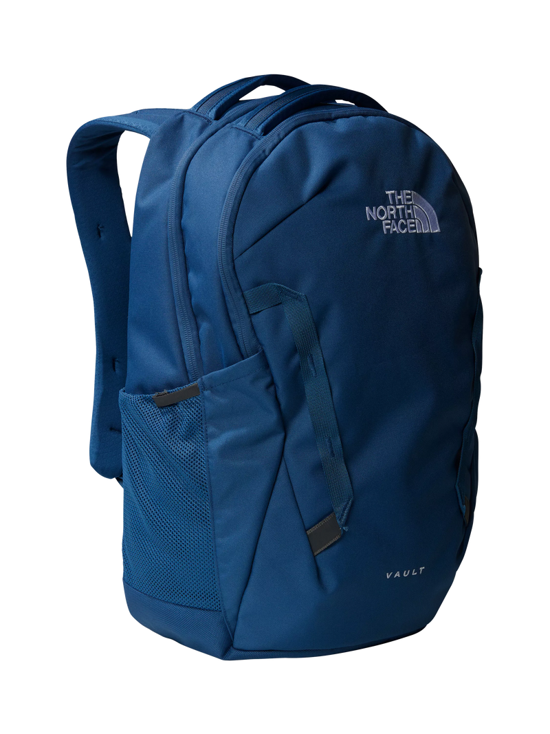 The North Face Vault backpack in blue and white, imported from the UK