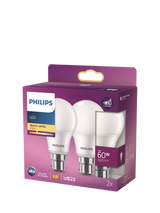 John Lewis Philips 60W A60 B22 LED Non-Dimmable Classic Bulb, Pack of 2- Buy online at McGrocer