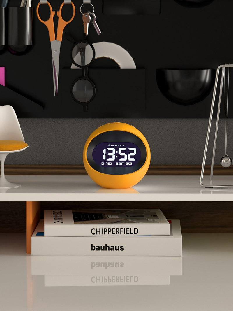 Newgate Clocks Centre of the Earth LCD alarm clock spherical yellow, UK version