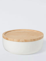 John Lewis BIA Stoneware Serve Bowl with Bamboo Lid, 20.5cm, White/Natural- Buy online at McGrocer