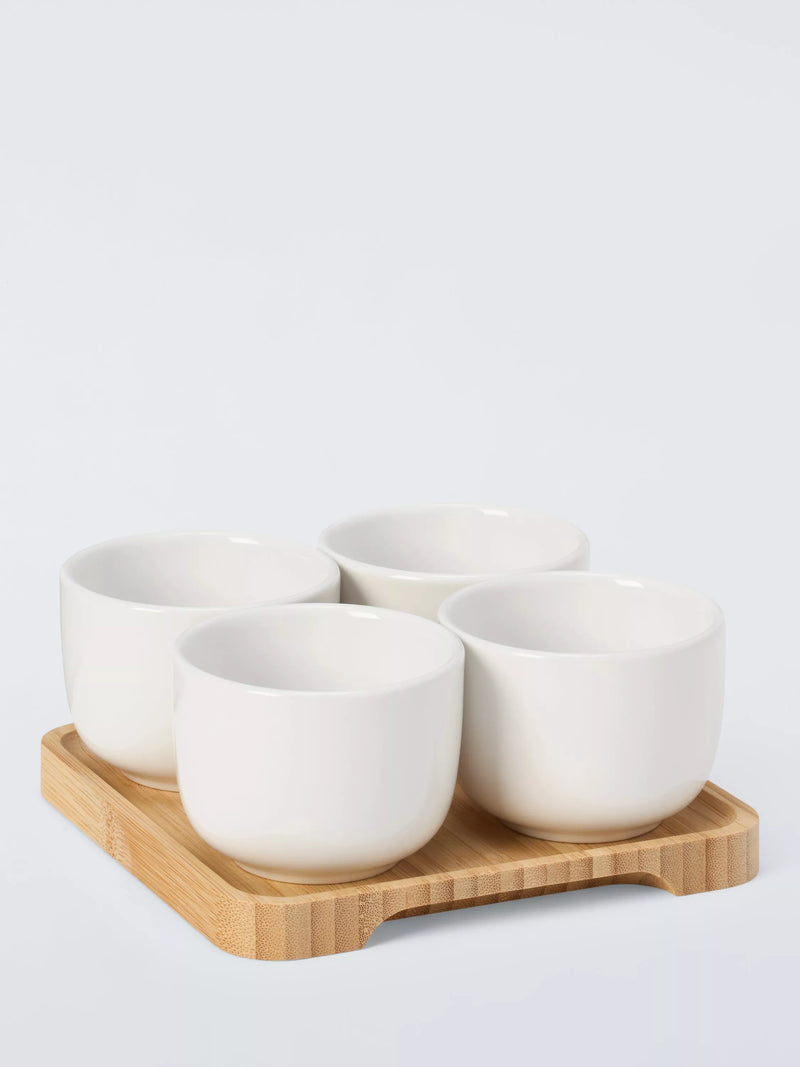 BIA stoneware snack bowls with bamboo tray set of 4, UK version