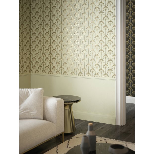 Arthouse Palm Palace Wallpaper in Cream/Gold 53cm x 1005m roll - British product