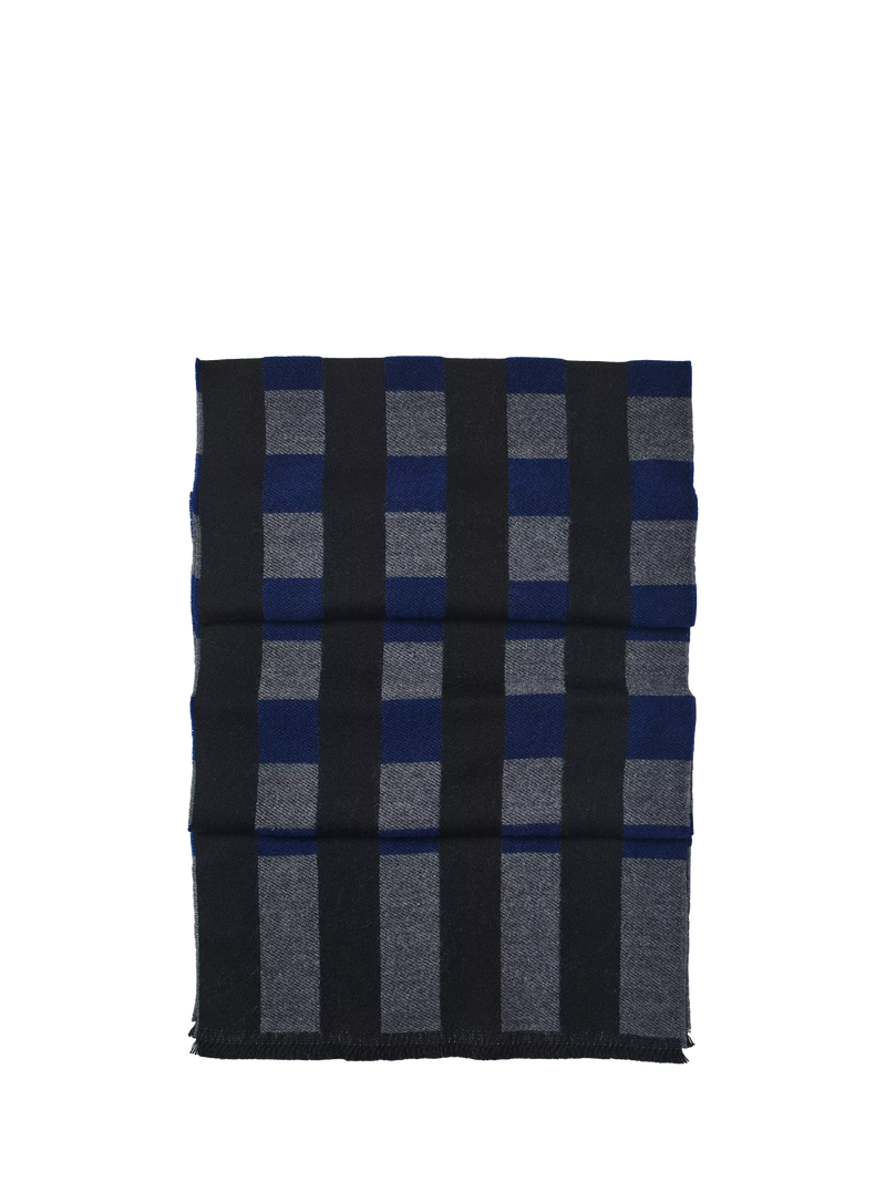 Aspinal of London wool scarf navy check pattern imported from the UK