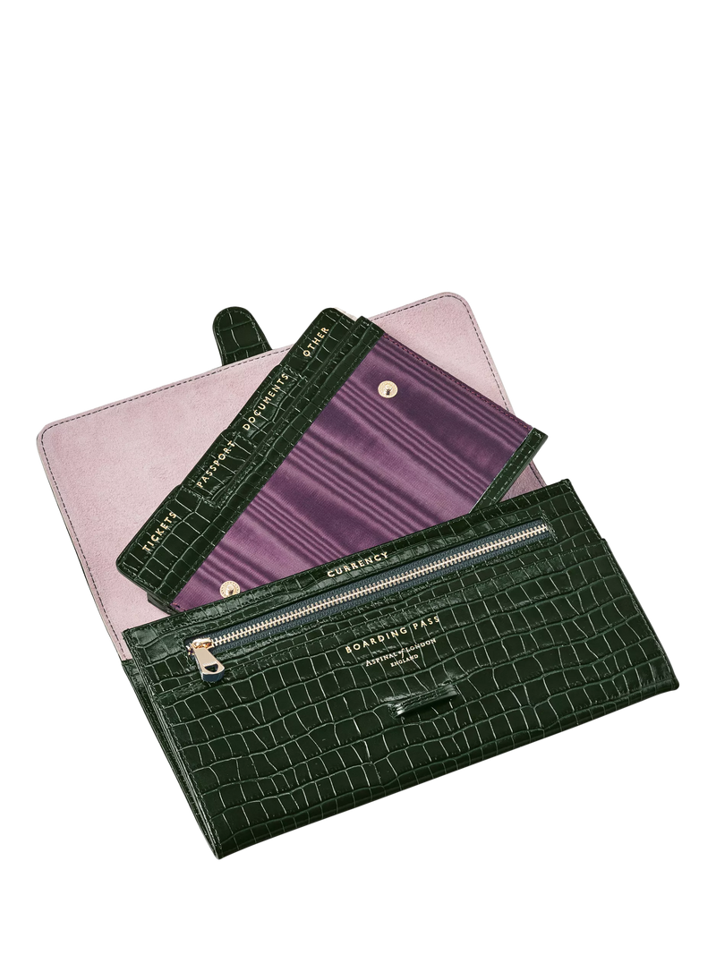 Aspinal of London Croc Effect Leather Travel Wallet Evergreen (British brand)