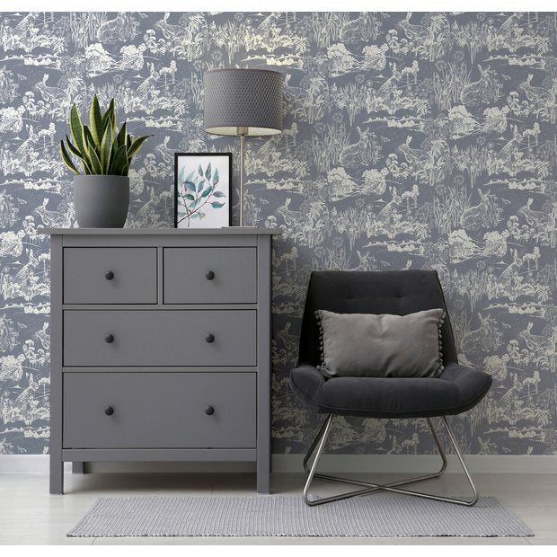 Arthouse Meadow Hare Navy Wallpaper 53cm x 1005m roll - British product