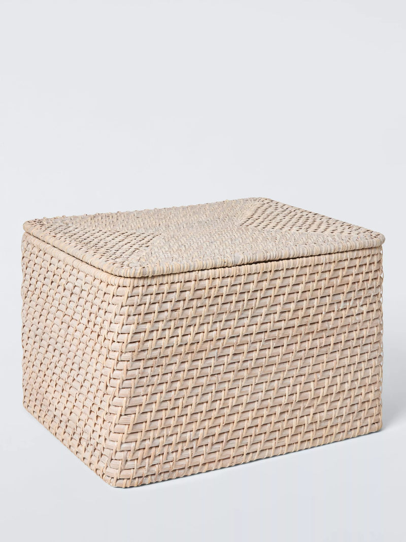 John Lewis off white rattan storage basket with lid, medium (British brand)