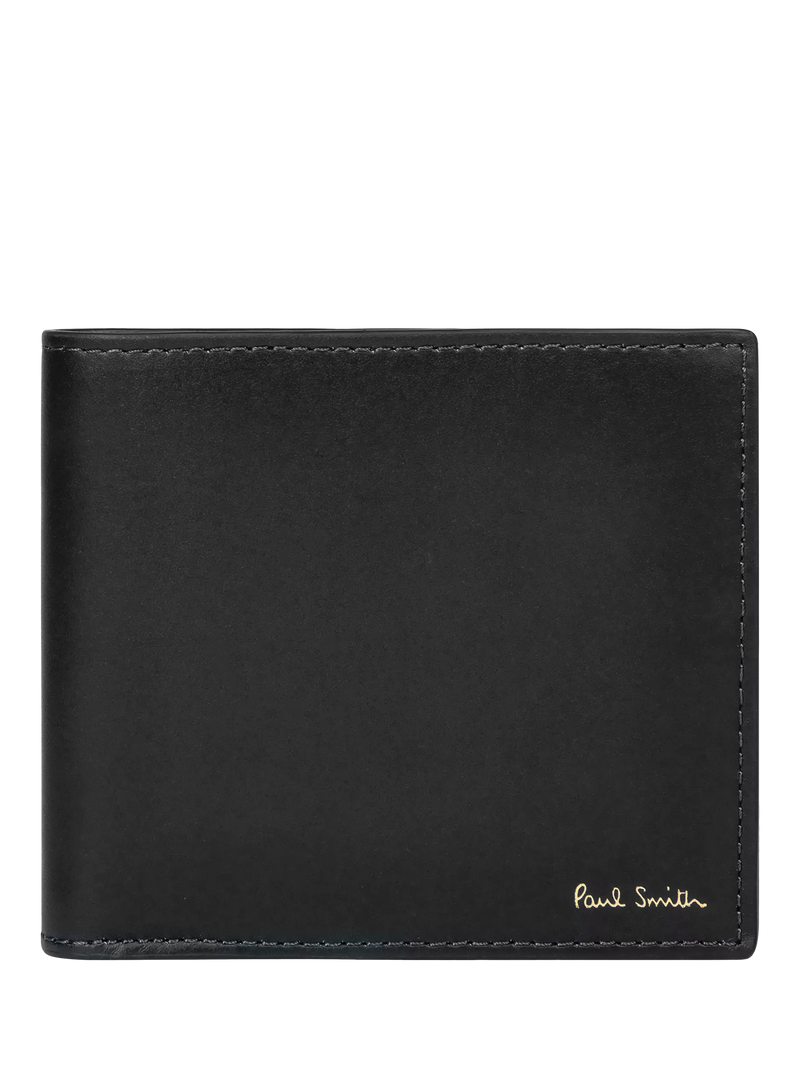 Paul Smith black bifold wallet with signature stripe interior, imported from the UK