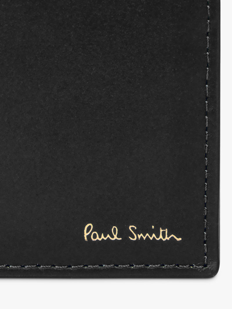 Paul Smith black bifold wallet with signature stripe interior, imported from the UK