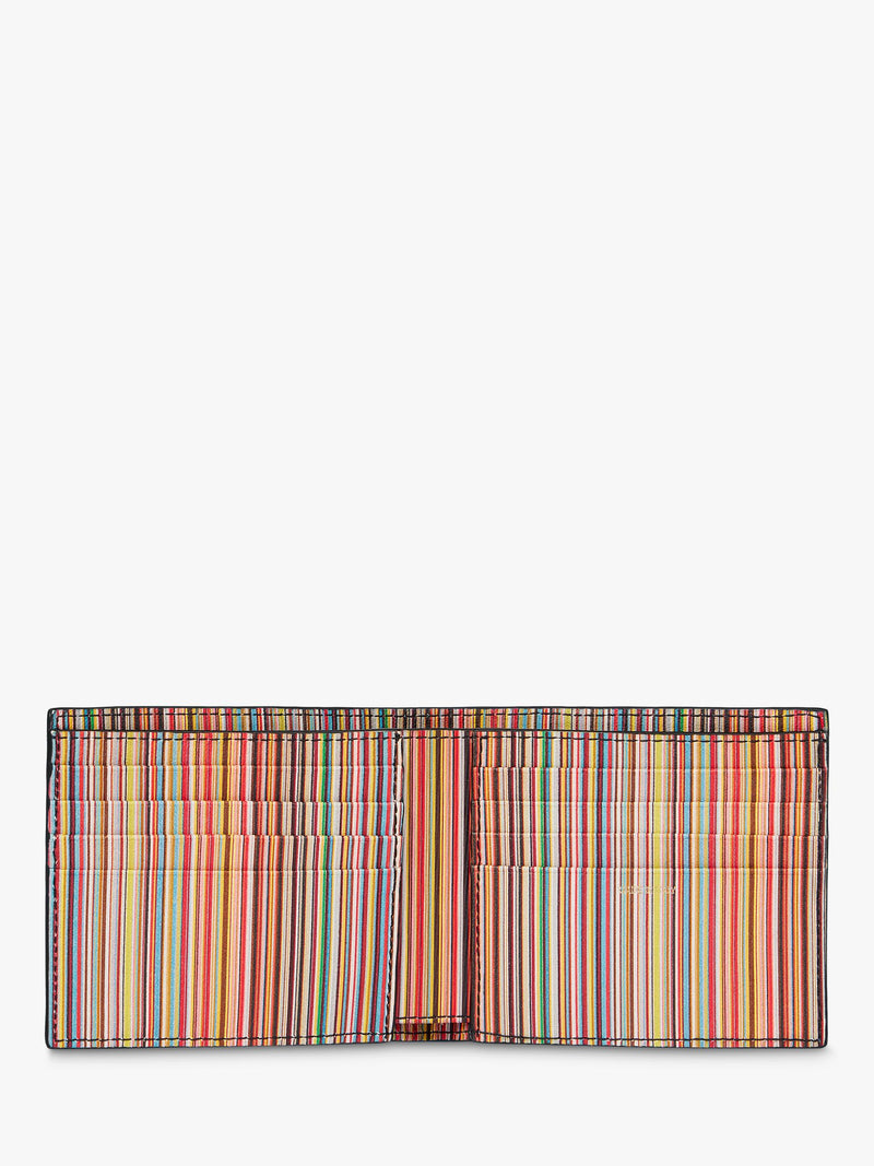 Paul Smith black bifold wallet with signature stripe interior, imported from the UK
