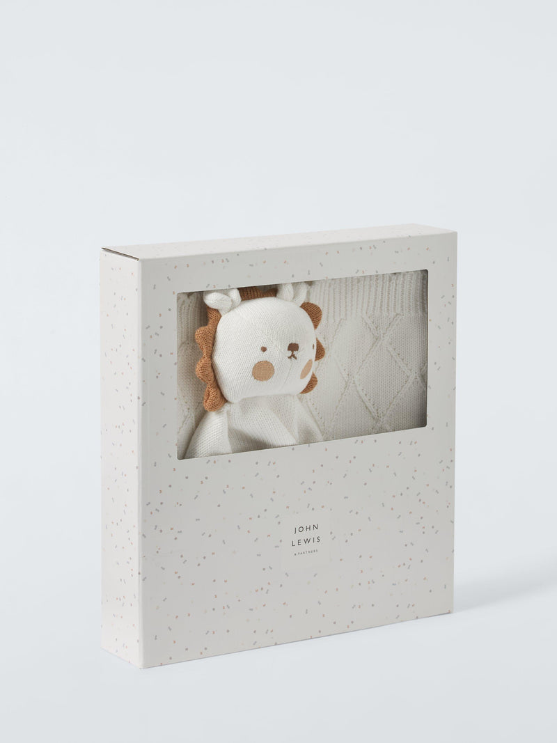 John Lewis lion knitted baby blanket set 100x75cm, UK version