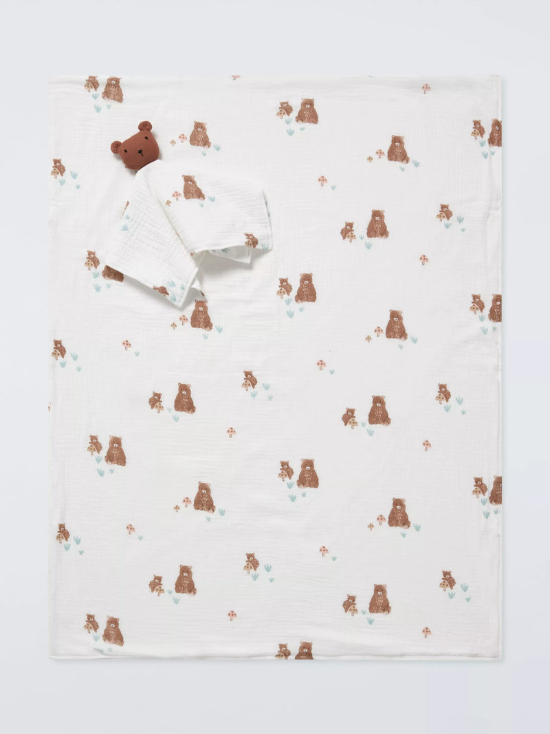 John Lewis muslin blanket and comforter set teddy bear print (British brand)