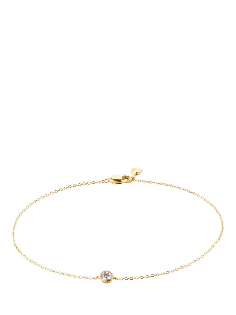 Monica Vinader 14ct Solid Gold Solitaire Lab Grown Diamond Chain Bracelet, Gold, 19cm