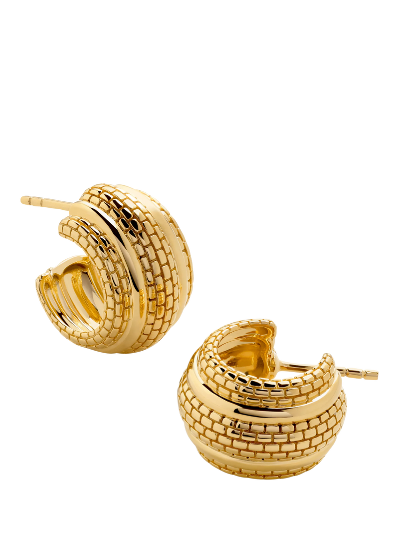 Monica Vinader heirloom small ridged demi hoop earrings 1.6cm, imported from the UK