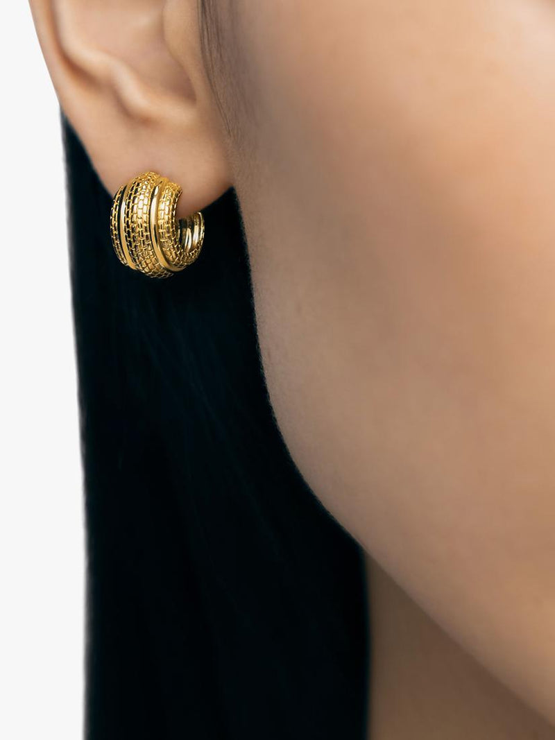 Monica Vinader heirloom small ridged demi hoop earrings 1.6cm, imported from the UK