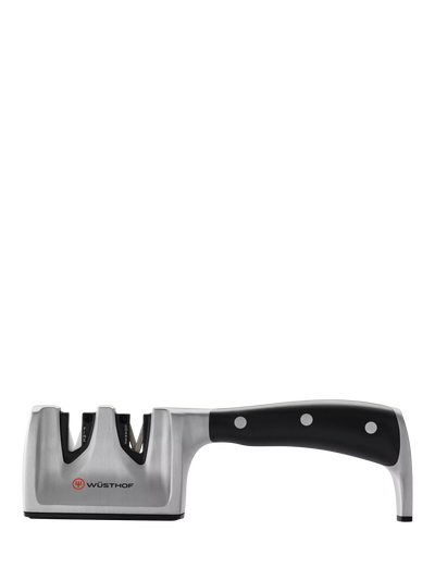 John Lewis WÜSTHOF 2-Stage Pull-Through V-Shape Kitchen Knife Sharpener, Black/Silver- Buy online at McGrocer