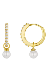 John Lewis Orelia Luxe Pave Cubic Zirconia Pearl Drop Earrings, Gold- Buy online at McGrocer