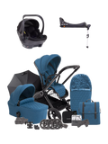 iCandy Core Pushchair, Carrycot and Accessories with iCandy Cocoon Car Seat and i-Size Base Travel System Bundle, Atlantis Blue