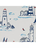 Clarke & Clarke oilcloth tablecloth fabric Lighthouse pattern, imported from the UK
