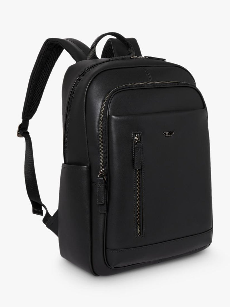 OSPREY LONDON Hudson black leather backpack, imported from the UK