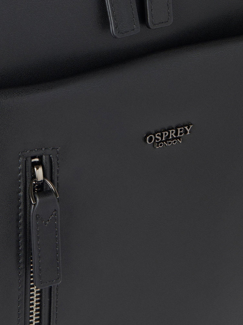 OSPREY LONDON Hudson black leather backpack, imported from the UK