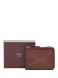 OSPREY LONDON X-Stitch Leather Zip Around Wallet in Chestnut, imported from the UK