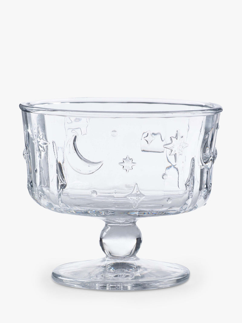 Pressed Glass Dessert Bowl Set of 4 with Moon and Stars Design, 11.5cm, Clear