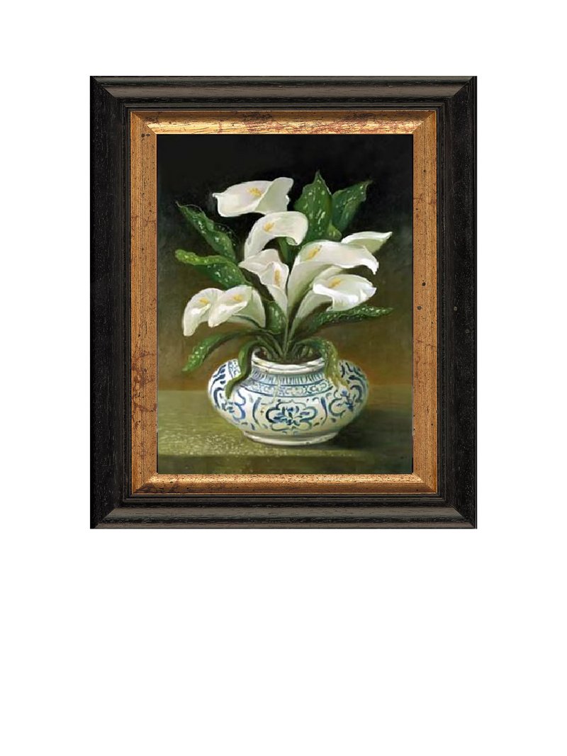 Brookpace Lascelles white flowers in vase framed canvas print white/blue 44 x 36cm - British product