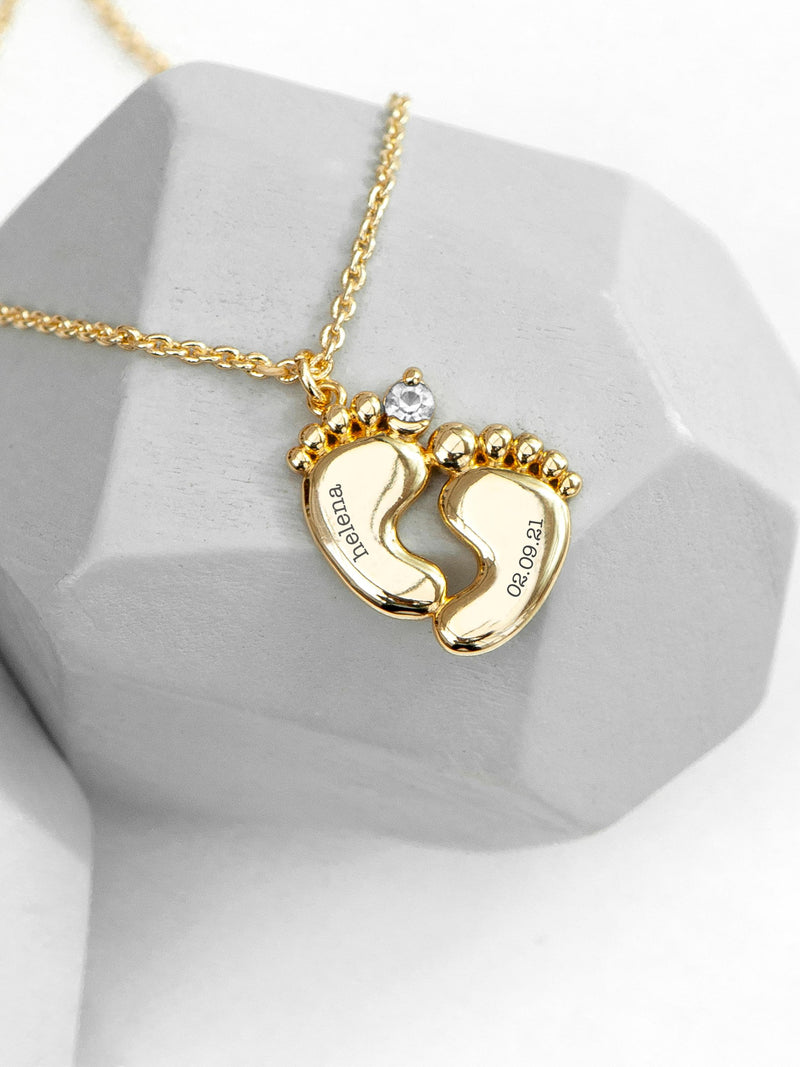 Treat Republic baby feet personalised necklace gold plated crystal (British brand)