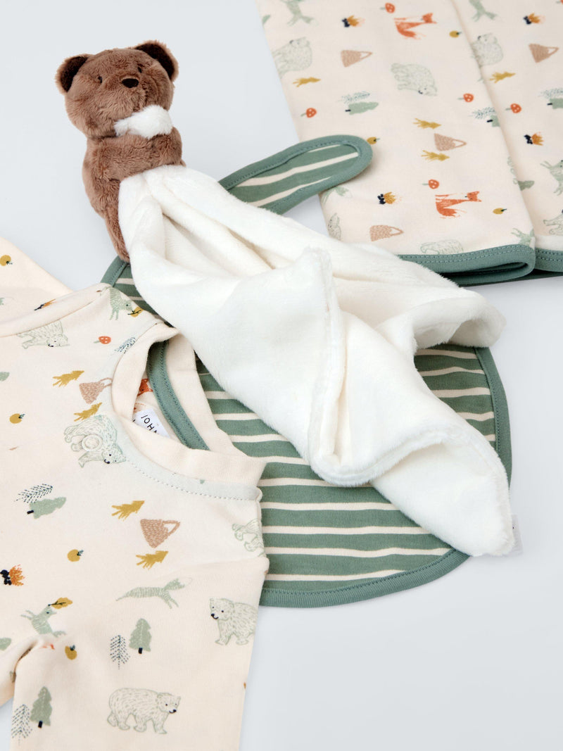 John Lewis baby animal print gift set with sleepsuit, bib, blanket and bear, UK version