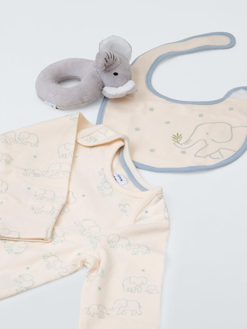 John Lewis baby elephant gift set with sleepsuit bib toy UK version