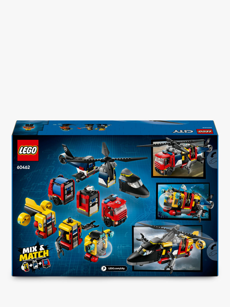 LEGO City building set with helicopter, fire engine, and submarine, UK version