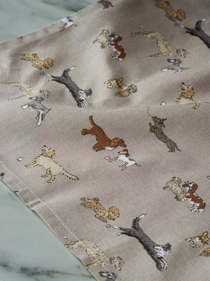 Sophie Allport tea towel dog pattern neutral stone, UK version