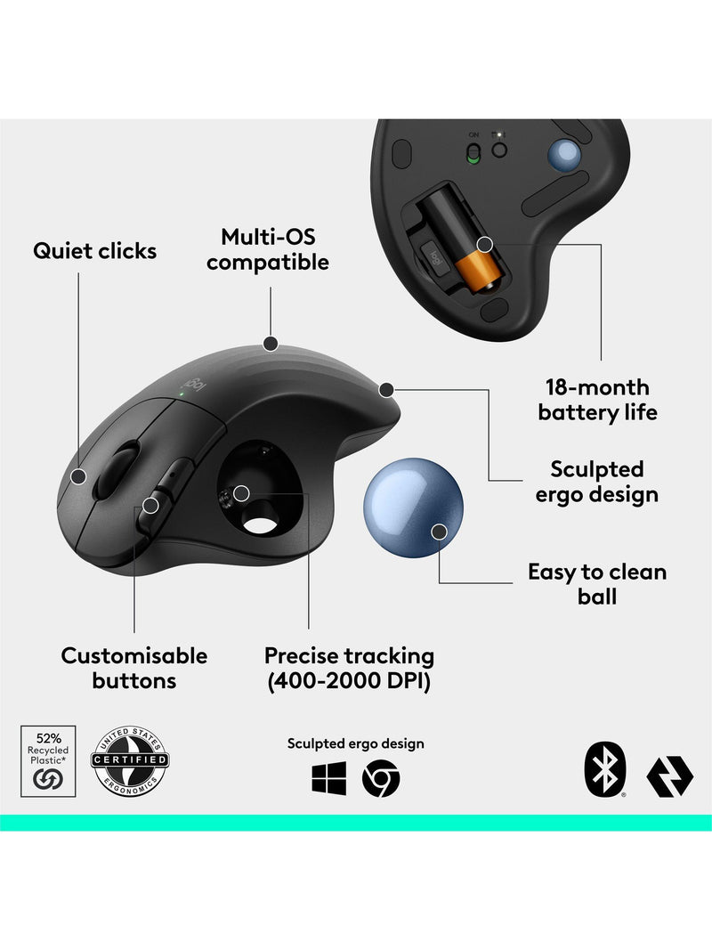 Logitech Ergo M575S graphite wireless trackball mouse, UK version