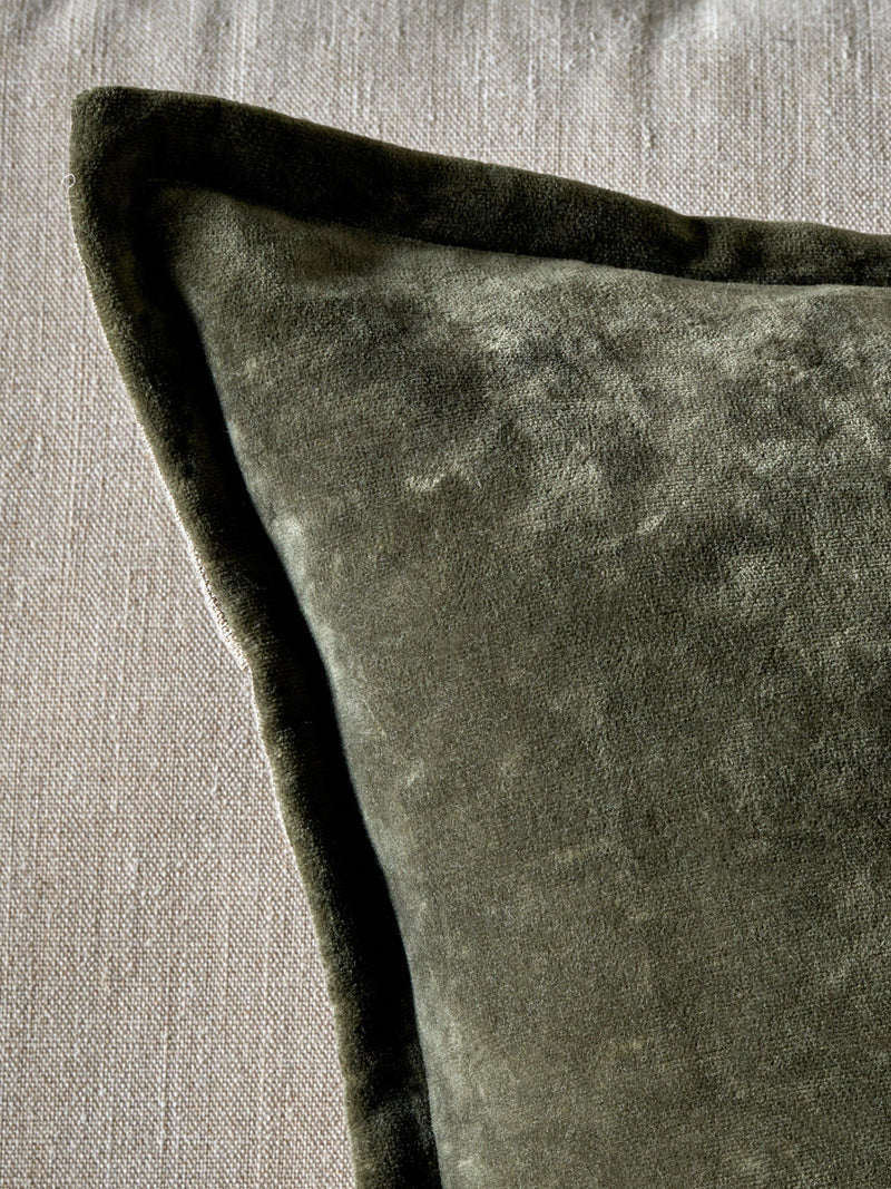 nkuku Pilani Square cushion cover in moss green (British brand)