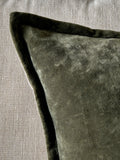 nkuku Pilani Square cushion cover in moss green (British brand)