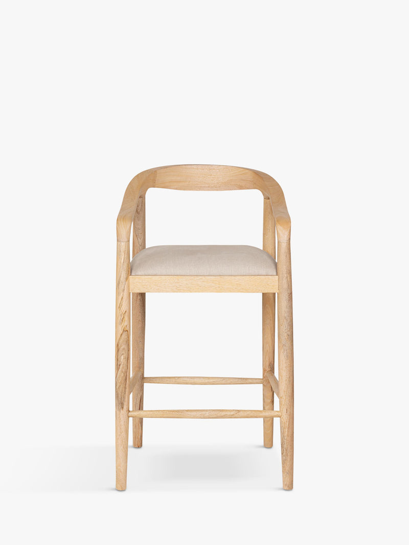 nkuku Anbu counter chair natural mango wood linen seat, UK version