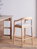 nkuku Anbu counter chair natural mango wood linen seat, UK version