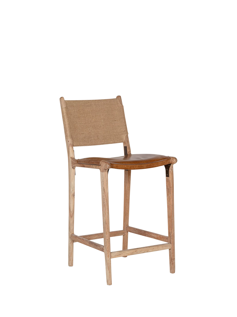 nkuku Nayan counter chair in tan buffalo leather, imported from the UK