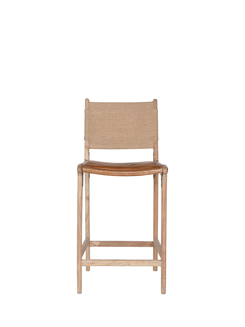nkuku Nayan counter chair in tan buffalo leather, imported from the UK