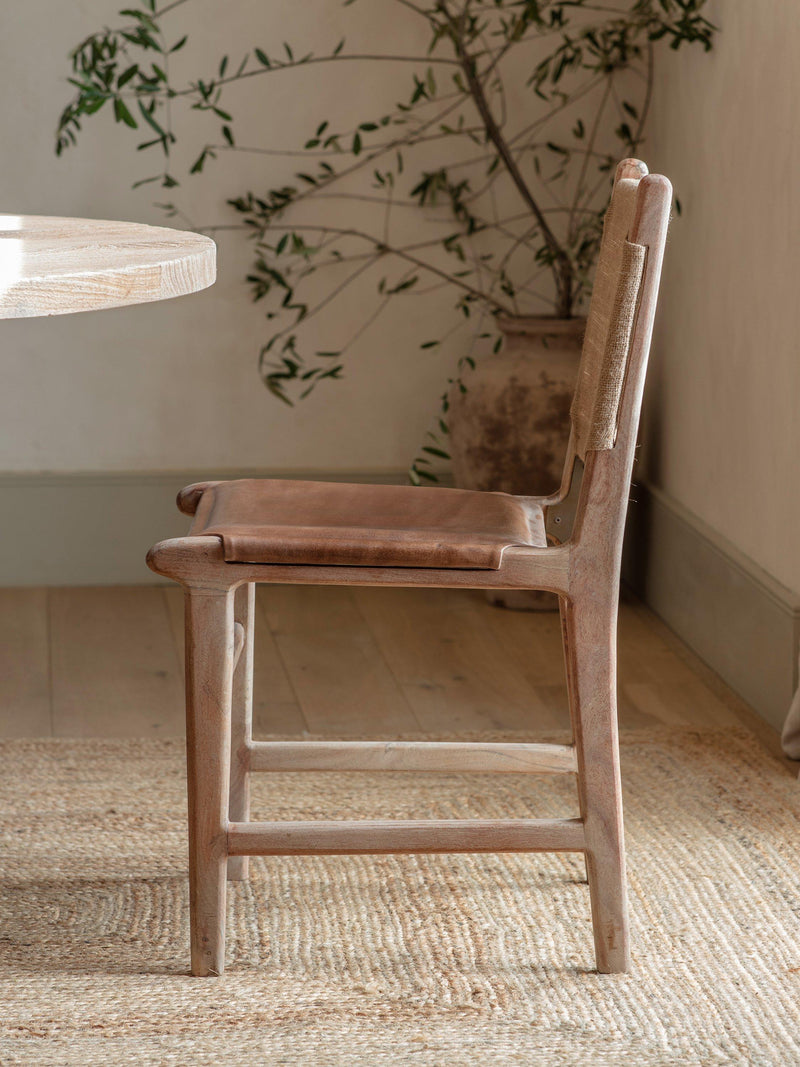 nkuku Nayan dining chair in tan, imported from the UK