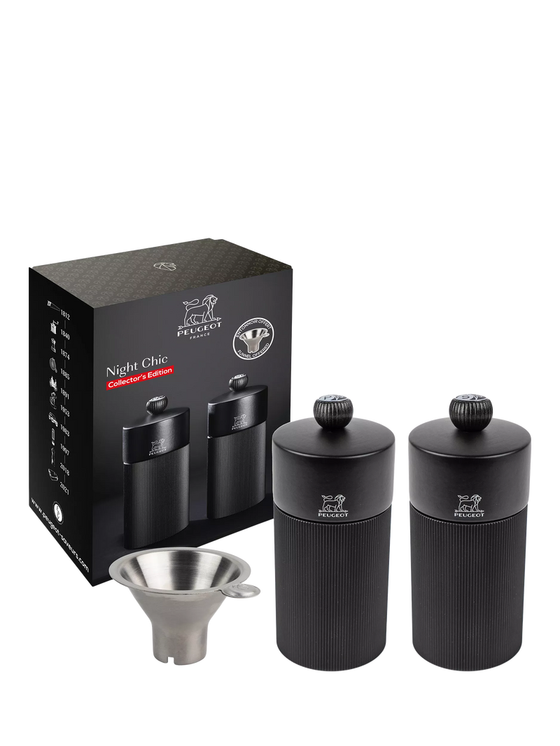 Peugeot Night Chic salt and pepper mills 12cm matt black, imported from the UK